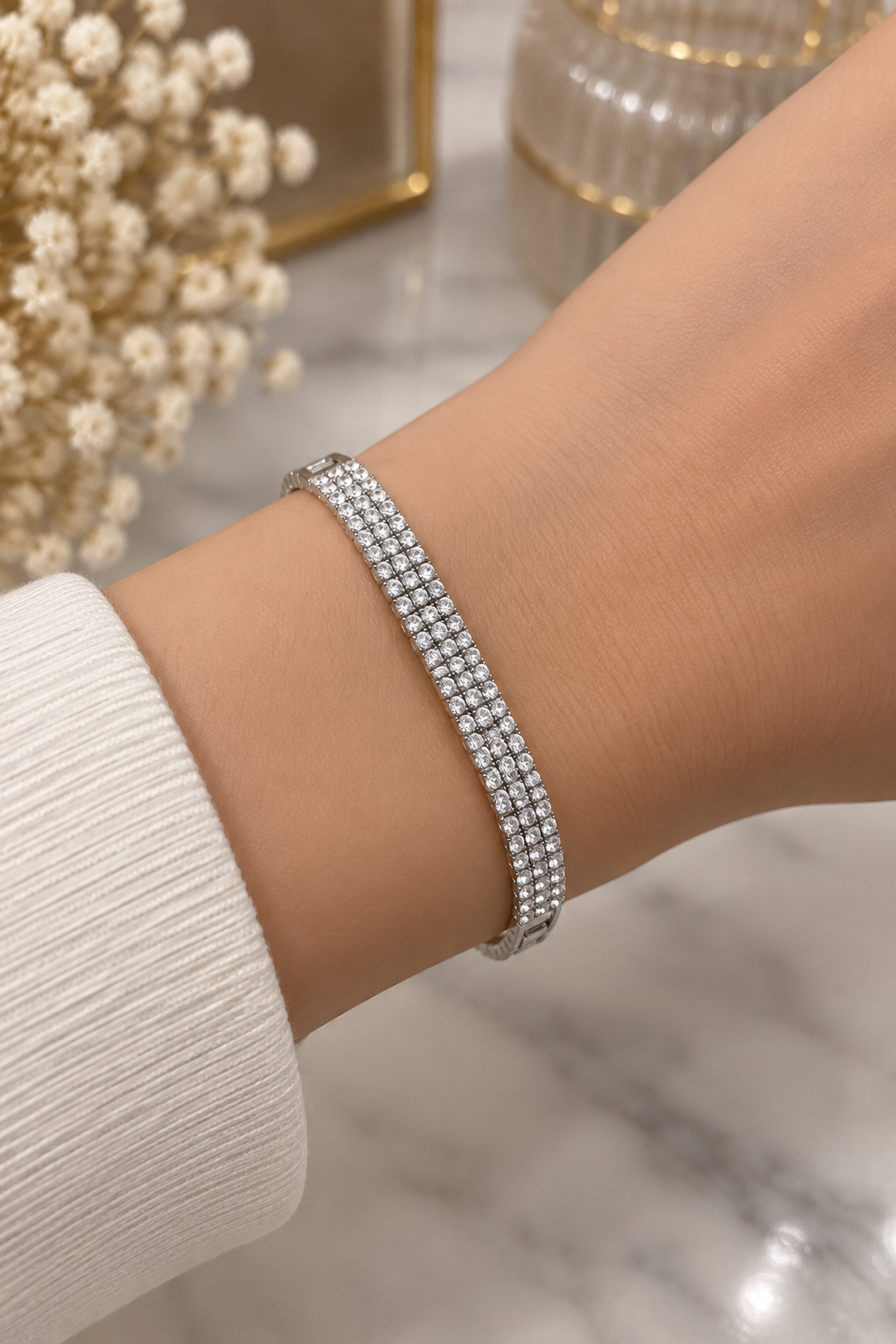 Silver Çok Sıralı Taşlı Şerit Bileklik