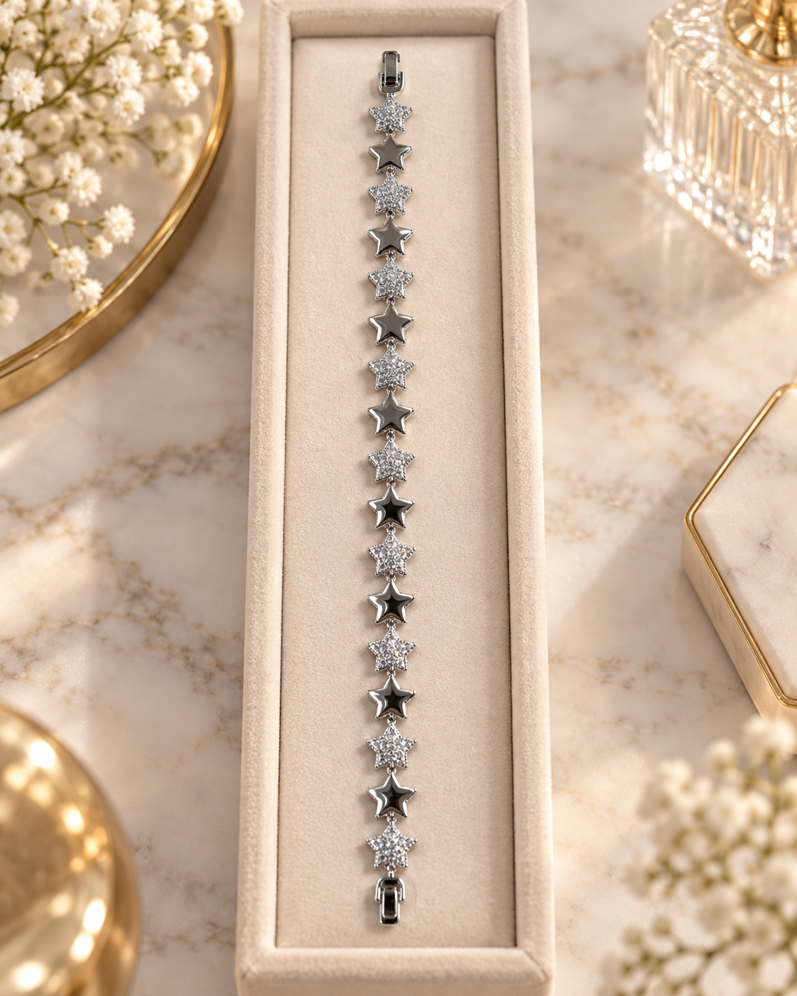 Işıltılı Yıldız Sıralı Silver Bileklik