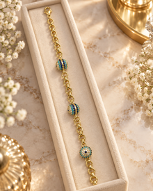 Üçlü Nazar Boncuklu Gold Bileklik