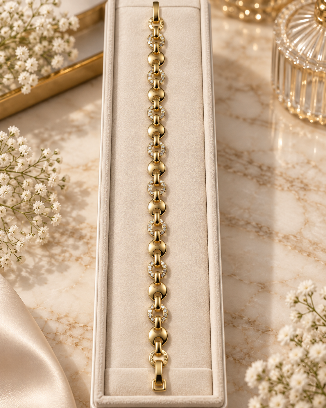 Taş Detaylı Yuvarlak Form Gold Bileklik