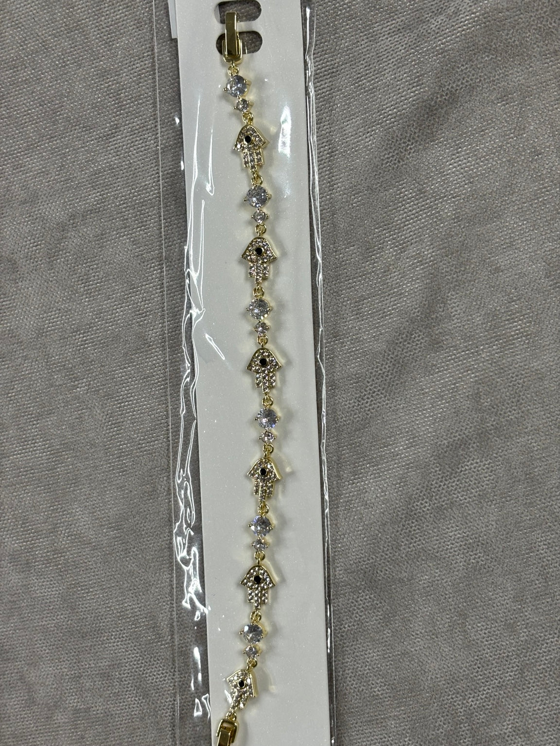 Nazar Gözlü Hamsa Taşlı Gold Bileklik