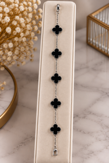 Siyah Yonca Silver Bileklik