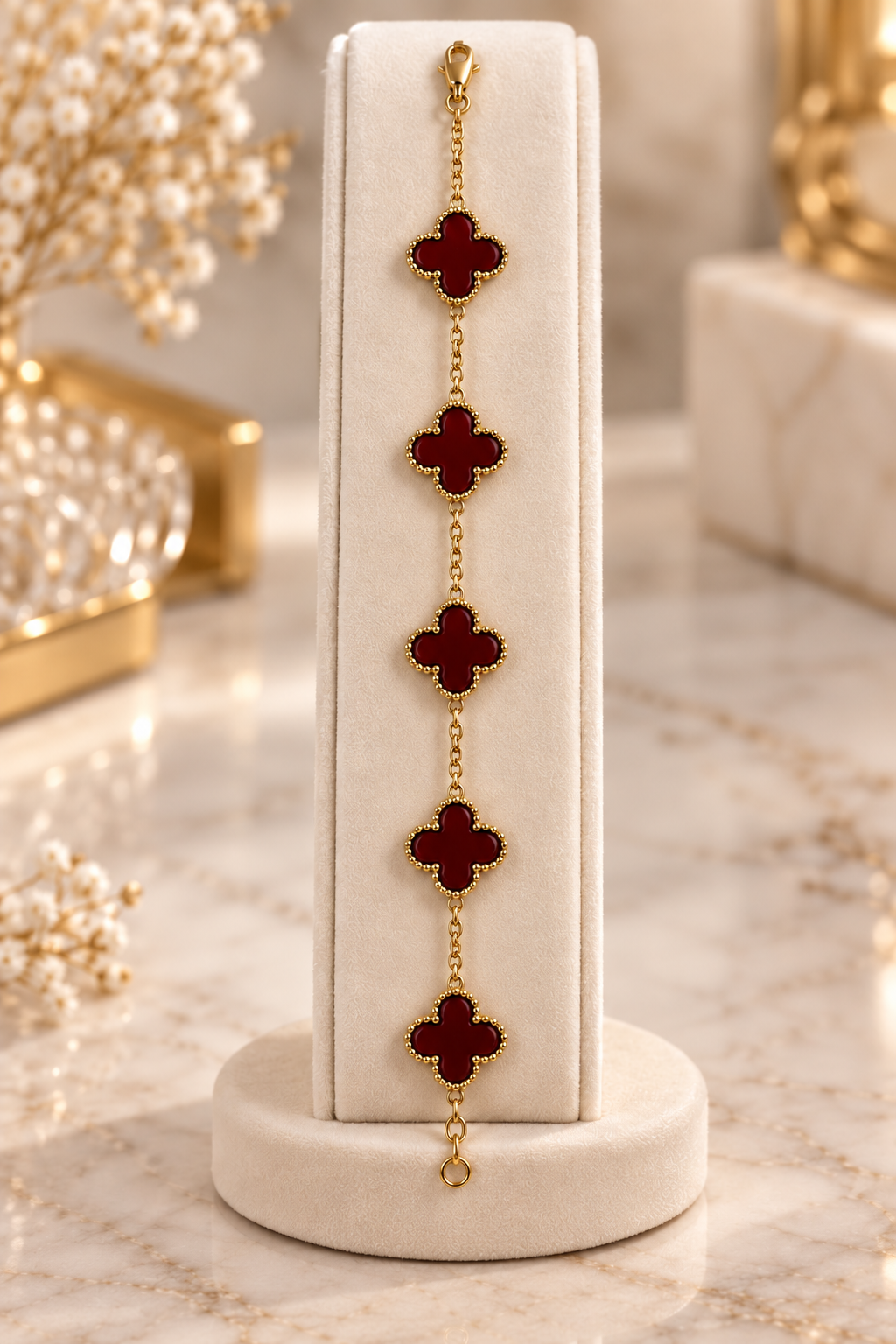 Bordo Yonca Gold Bileklik