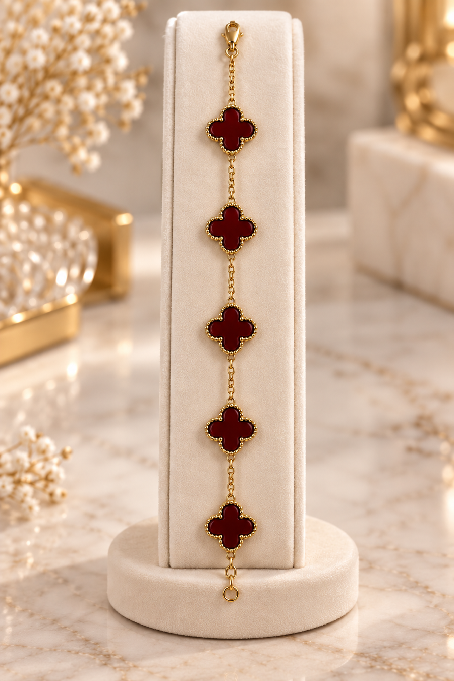 Bordo Yonca Gold Bileklik