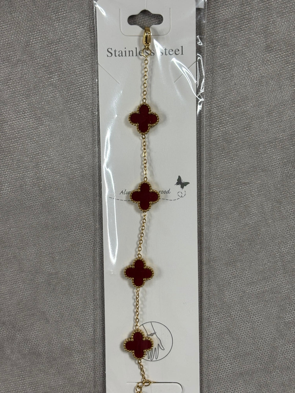 Bordo Yonca Gold Bileklik