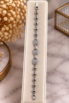 Taşlı Oval Detaylı Silver Boncuk Bileklik