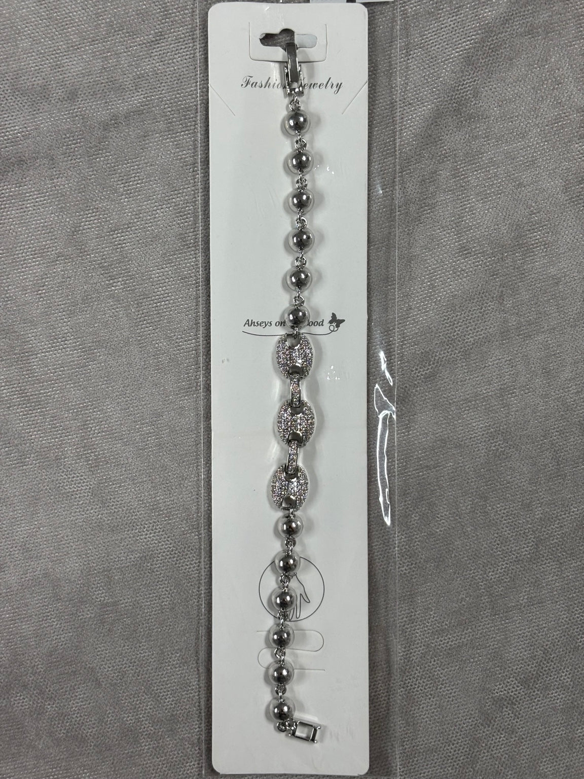Taşlı Oval Detaylı Silver Boncuk Bileklik