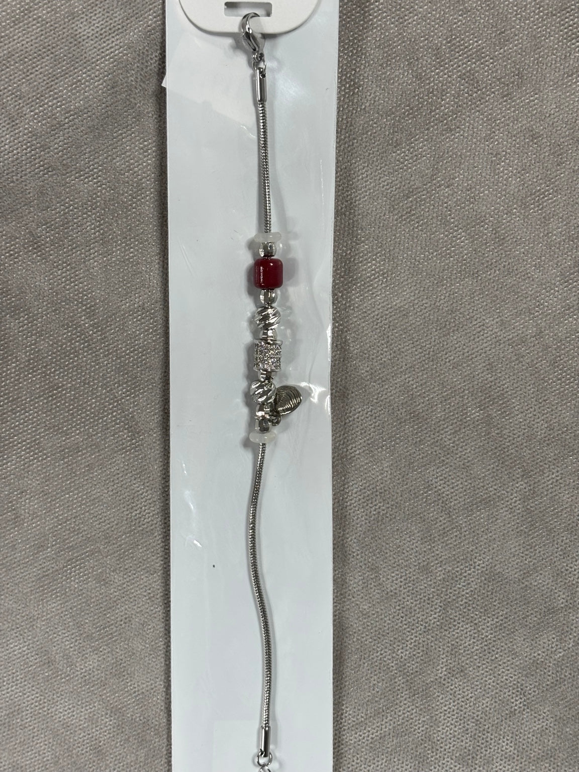 Bordo Boncuk & Deniz Kabuğu Charm Silver Bileklik
