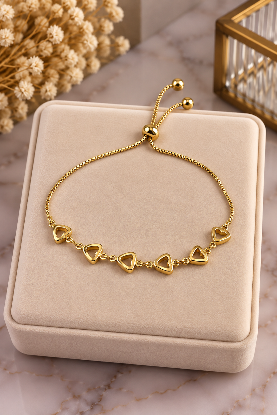 6 Üçgen Motifli Gold Ayarlanabilir Bileklik