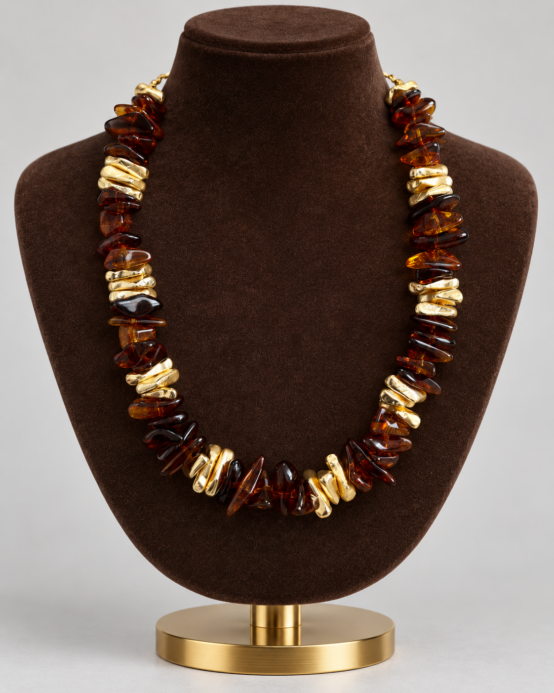 Amber Işıltı Kehribar Tonlu Gold Detay Kolye