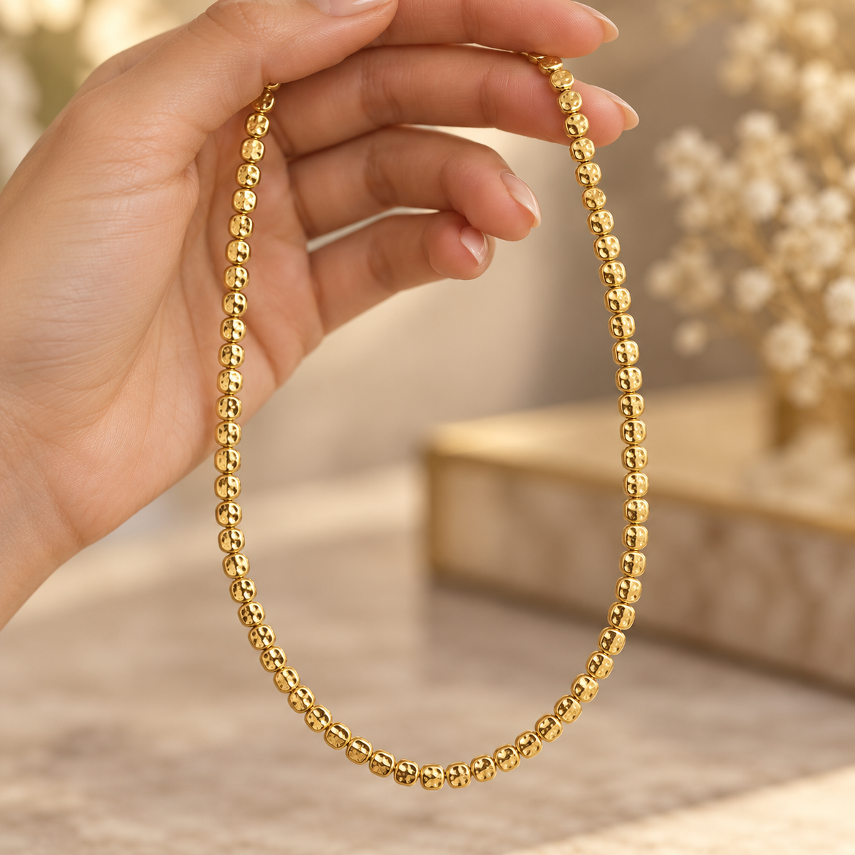 Lina İnce Gold Boncuk Kolye