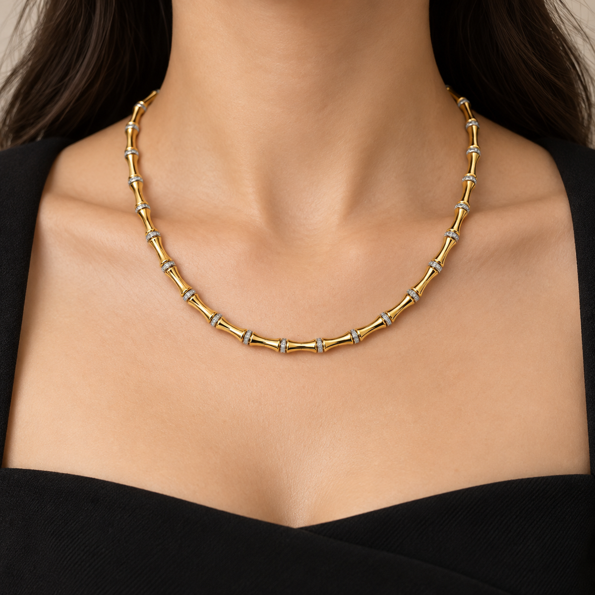Bamboo Gold-Silver Detay Kolye