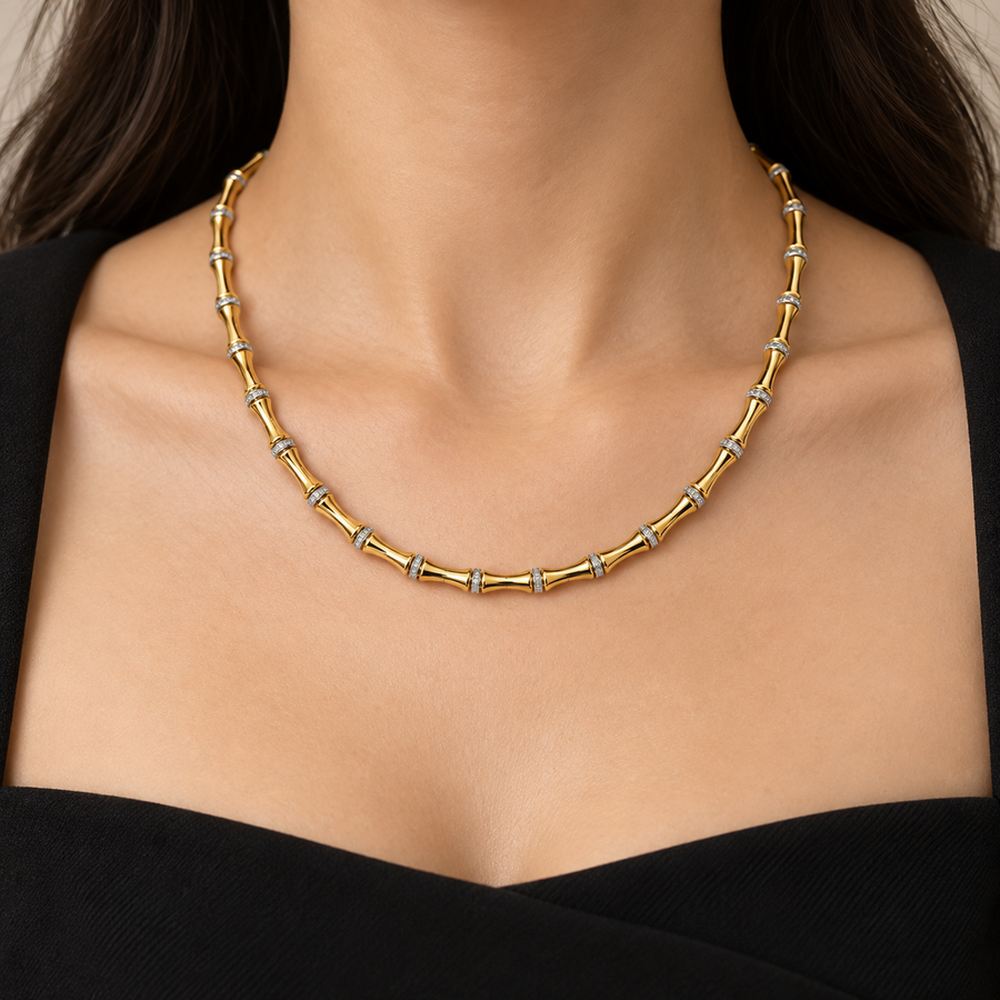 Bamboo Gold-Silver Detay Kolye