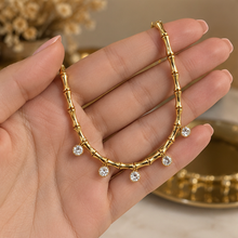 Lumi Kristal Görünümlü Gold Bambu Kolye