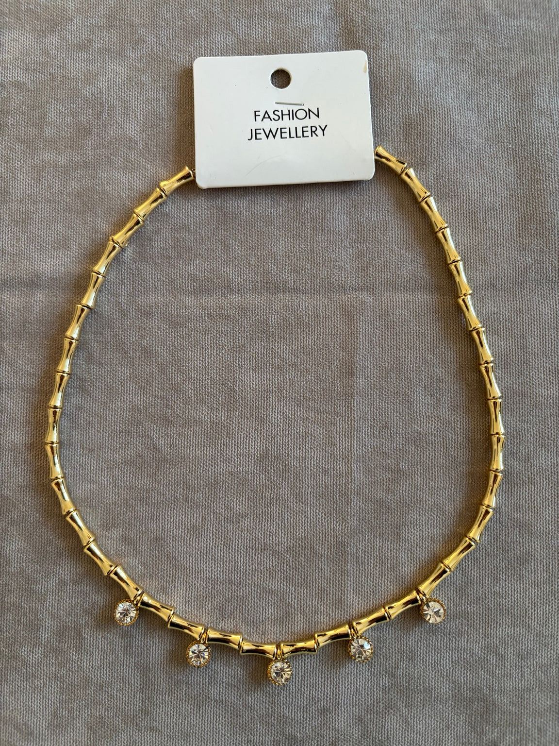 Lumi Kristal Görünümlü Gold Bambu Kolye