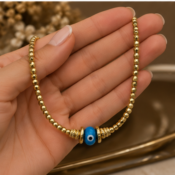 Mavi Nazar Gold Boncuk Kolye