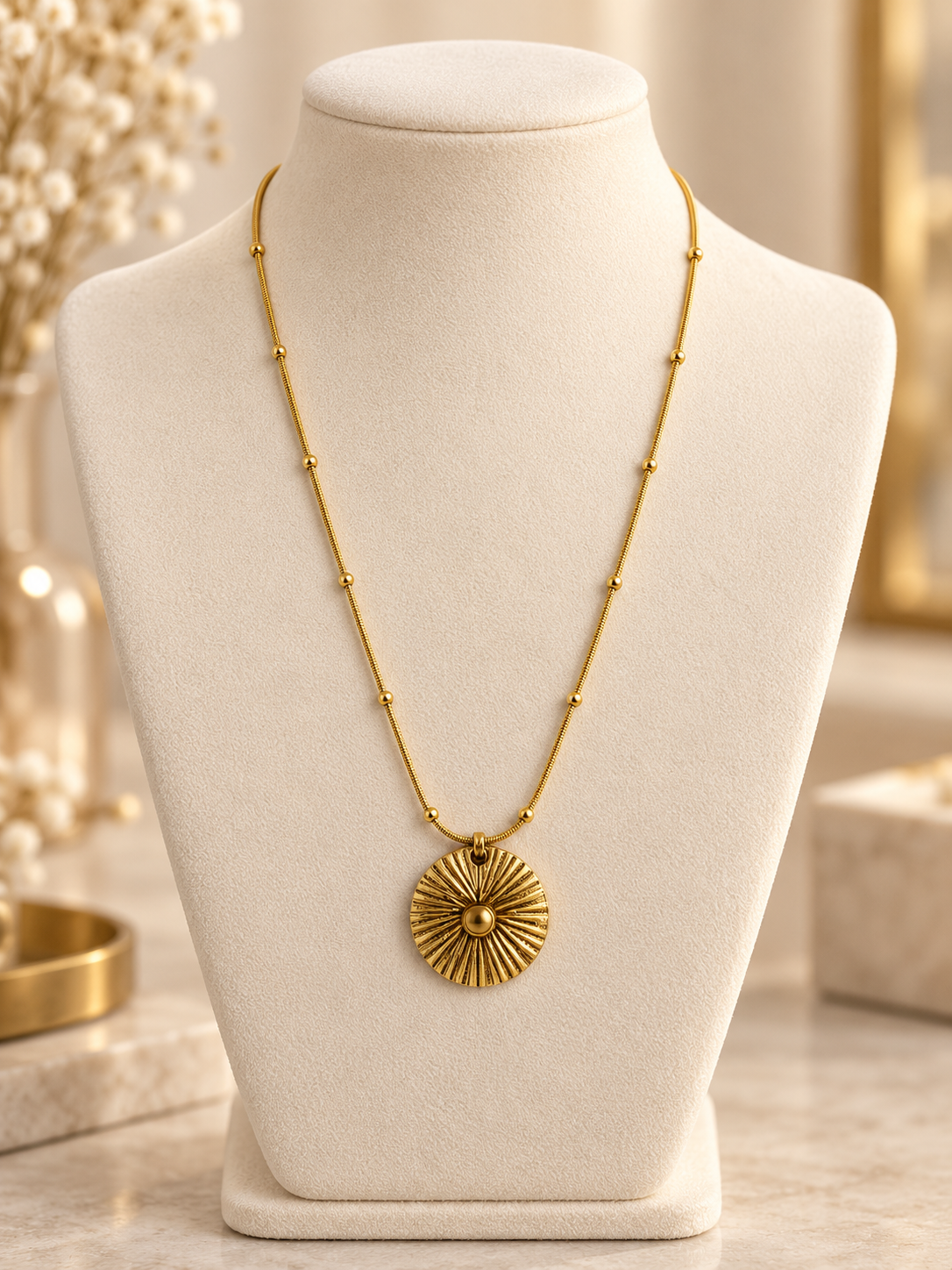 Gold Güneş Madalyon Kolye