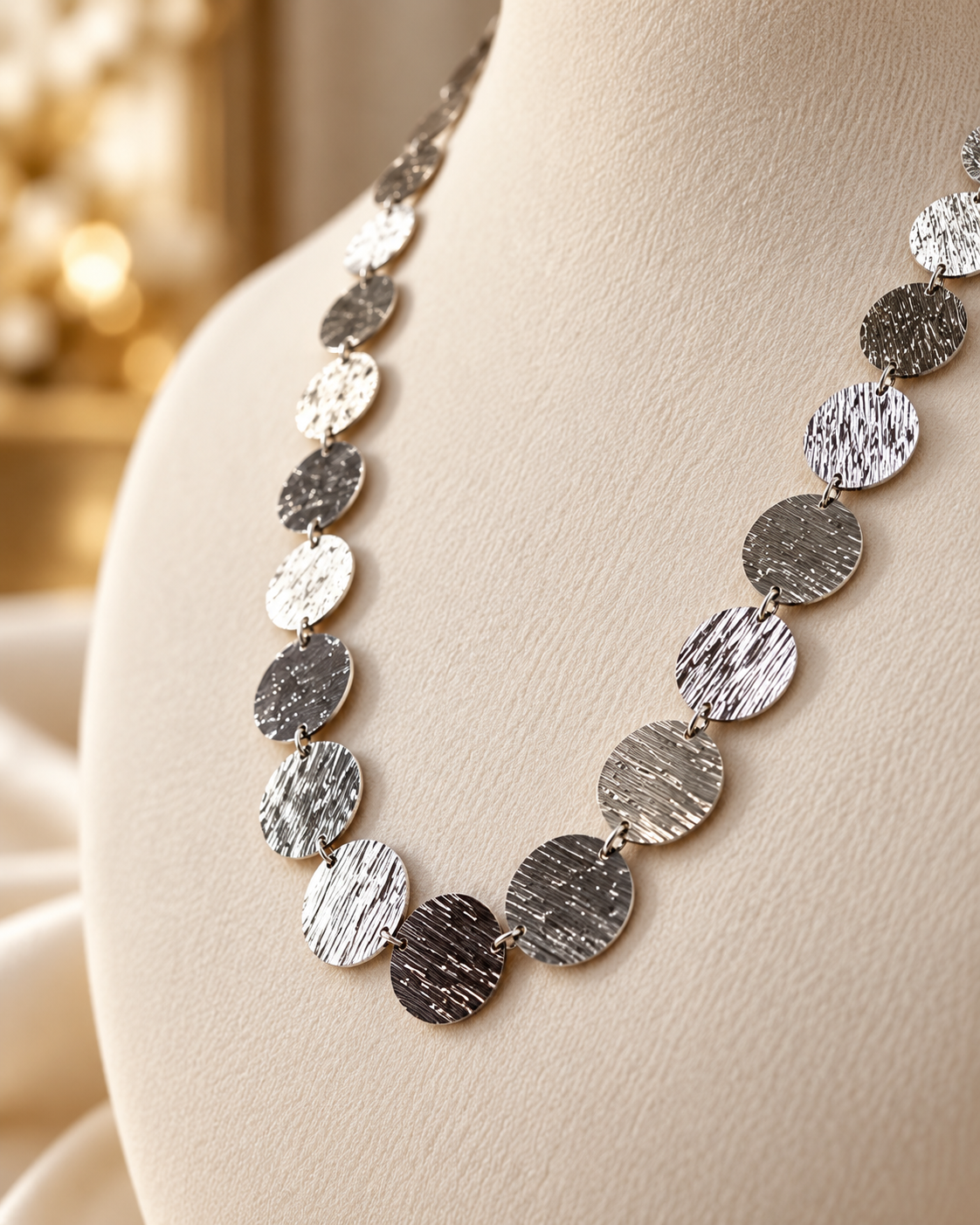 Silver İnce Disk Detaylı Kolye