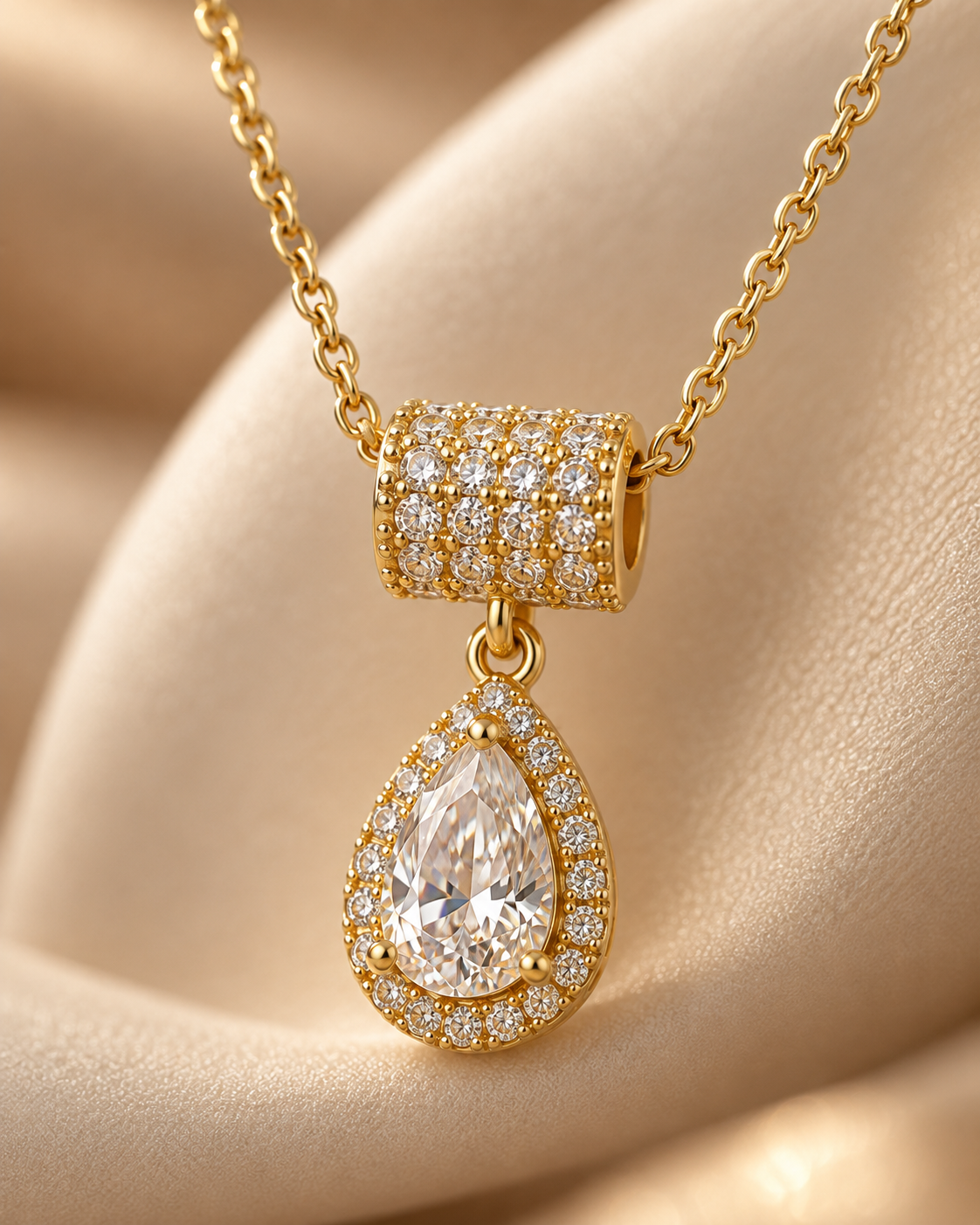 Gold Işıltılı Damla Taşlı Kolye