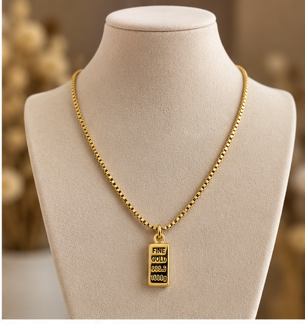 Gold Külçe Detaylı Kolye