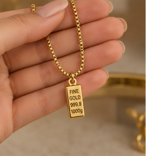 Gold Külçe Detaylı Kolye