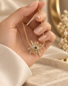 Gold Baget Taşlı Göz Figürlü Kolye