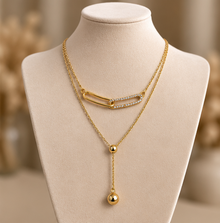 Gold Çift Katmanlı Paperclip ve Küre Detaylı Kolye