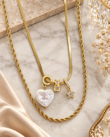 Pearl Charm Sedef Kalp Detaylı İkili Çelik Kolye