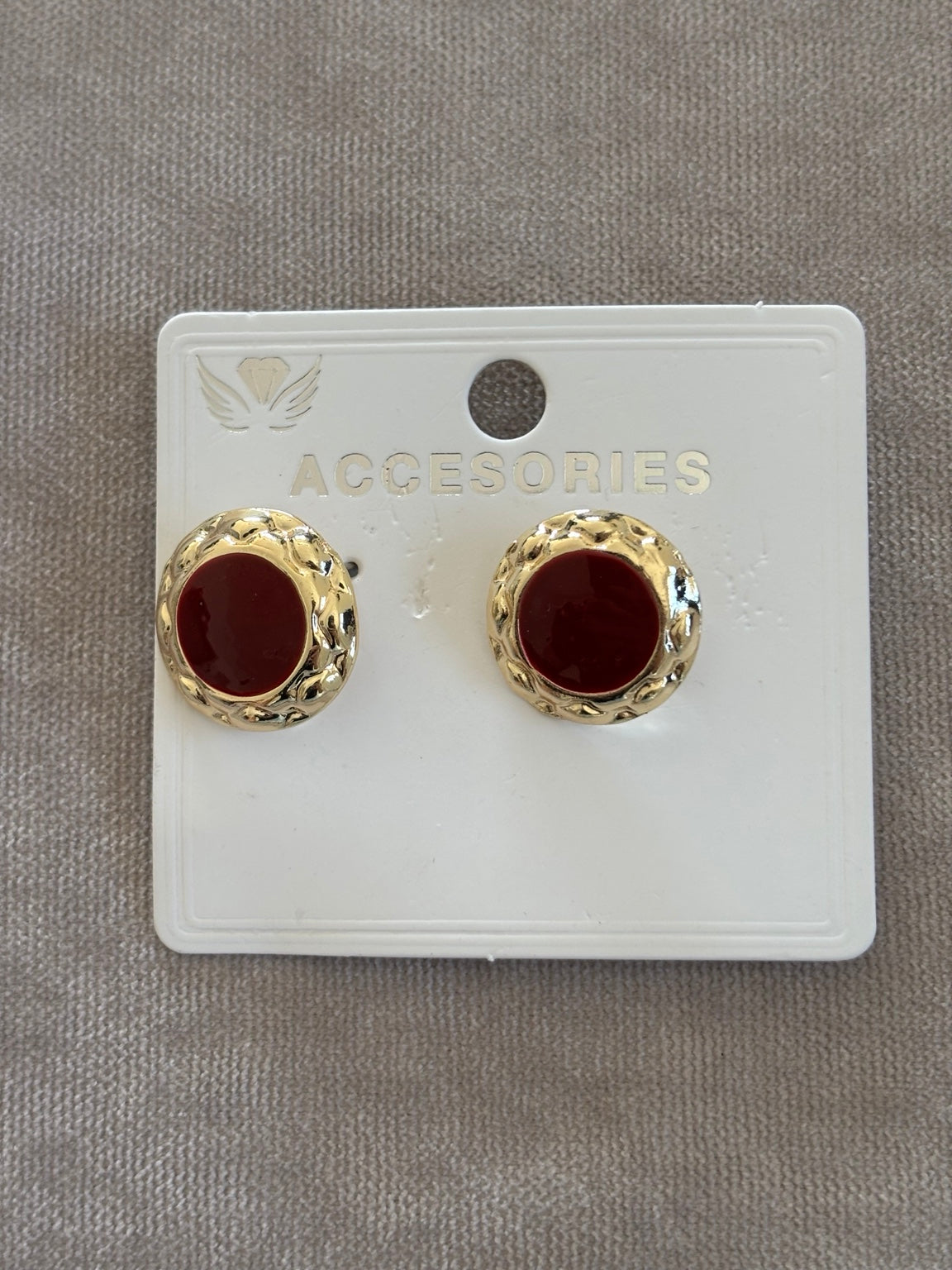 Bordo Merkezli Dokulu Gold Yuvarlak Küpe