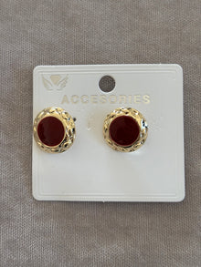 Bordo Merkezli Dokulu Gold Yuvarlak Küpe