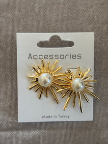 İnci Merkezli Gold Güneş Işını Küpe
