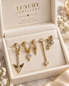 Gold Taşlı 5’li Charm Küpe Seti