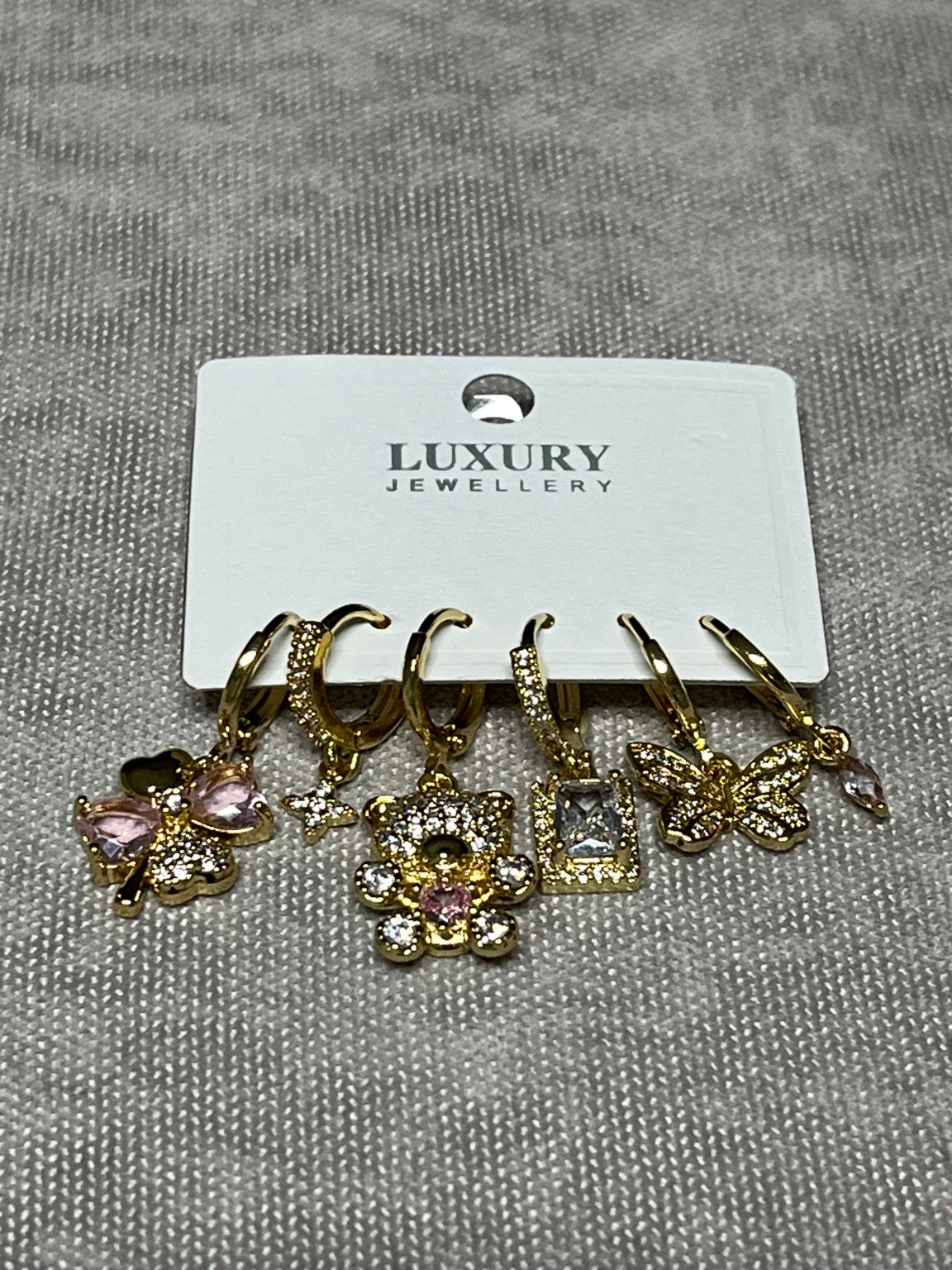 Gold Taşlı 6’lı Charm Mini Halka Küpe Seti