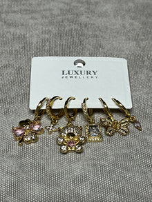 Gold Taşlı 6’lı Charm Mini Halka Küpe Seti