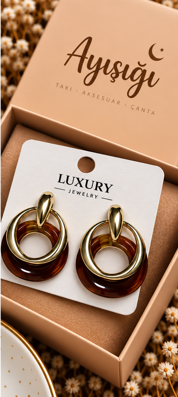 Amber Halkalı Gold Sallantılı Küpe