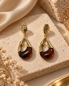 Bordo Detaylı Gold Dokulu Sallantılı Küpe
