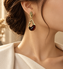 Bordo Detaylı Gold Dokulu Sallantılı Küpe