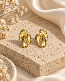 Gold Organik Dalga Formlu Çelik Küpe