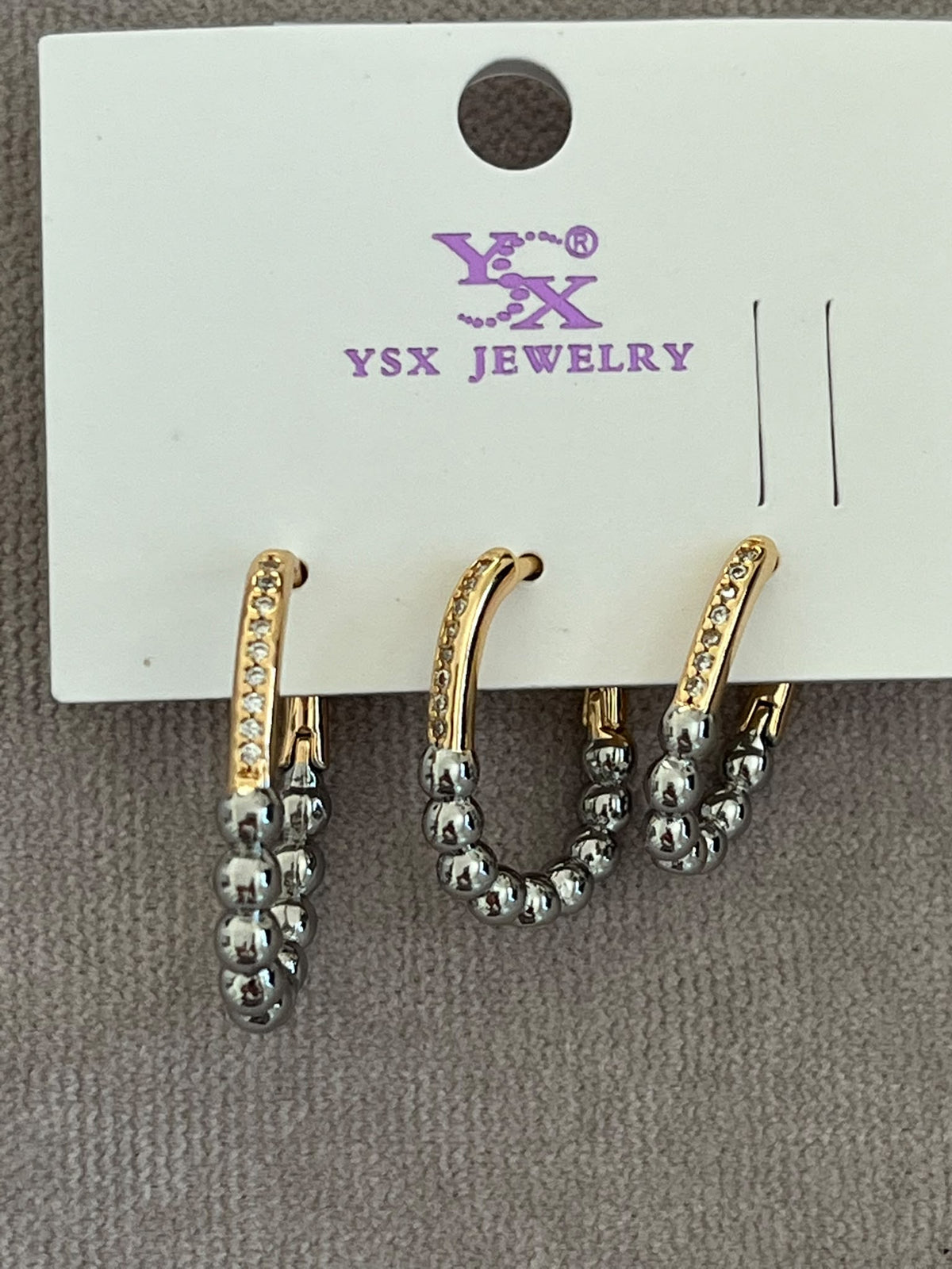 Gold & Silver Taşlı Üçlü Kulak Küpe Seti