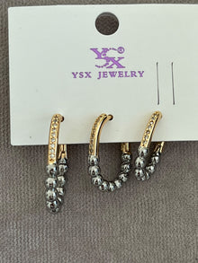 Gold & Silver Taşlı Üçlü Kulak Küpe Seti