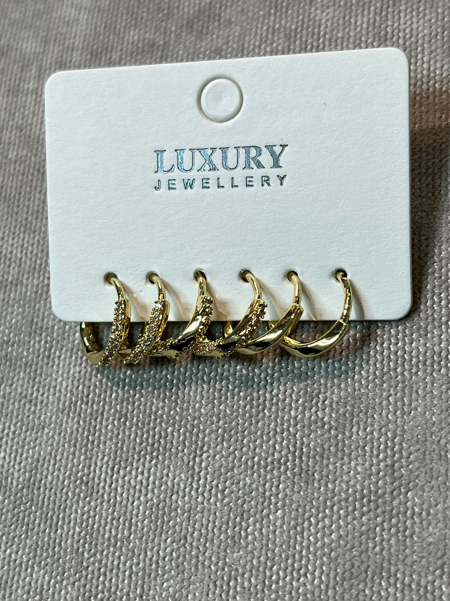 Gold 3 Çift 6’lı Mini Halka Küpe Seti