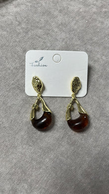 Bordo Detaylı Gold Dokulu Sallantılı Küpe